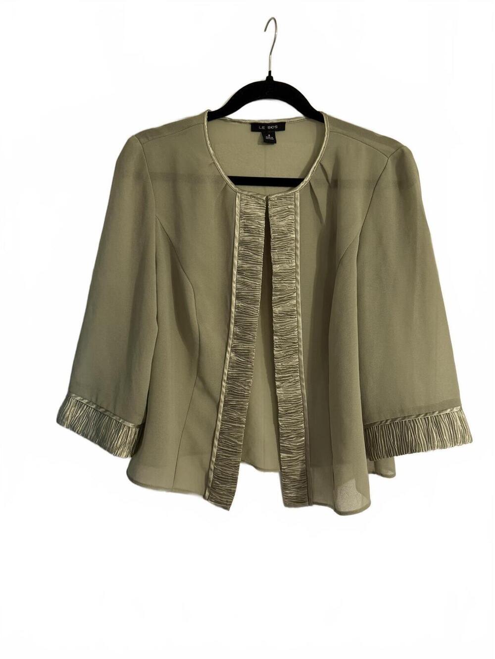 Le Bos Women's Olive Green Open Front Jacket Size 8